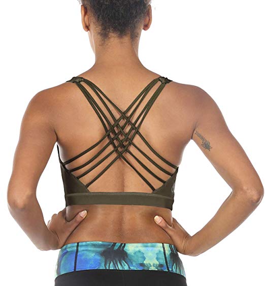 icyzone Sports Bras for Women - Activewear Strappy Padded Workout Yoga Tops Bra