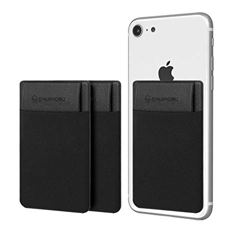 Sinjimoru Credit Card Holder for Back of Phone, Phone Card Holder, Stick on Wallet Functioning as Cell Phone Card Sleeves, Adhesive ID Case for iPhone SinjiPouch Flap, Black [3 Pack]