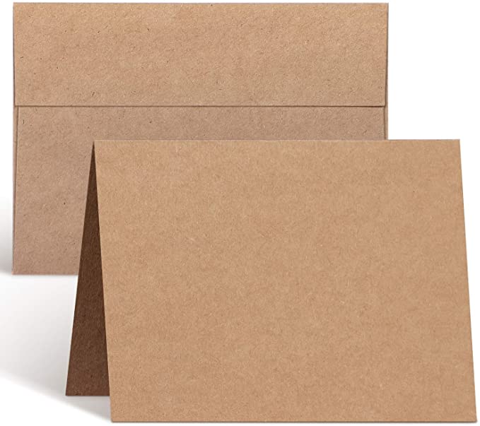 Blank Cards and Envelopes 100 Pack, Ohuhu 5 x 7 Heavyweight Kraft Paper Folded Cardstock and A7 Envelopes for DIY Greeting Card, Wedding, Birthday, Invitations, Thank You Cards & All Occasion