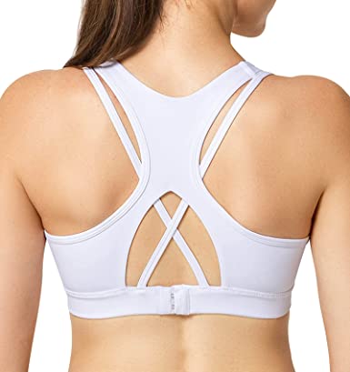 Yvette Sports Bra High Impact - Strappy Criss Cross Sports Bra Full Support for Plus Size Fitness Gym