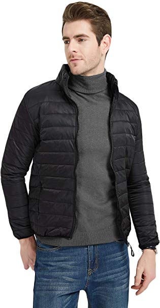 MADHERO Men Packable Puffer Jacket Slim Fit Lightweight Quilted Puffy Outerwear