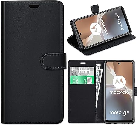 KP TECHNOLOGY - Moto G32 Case, Motorola Moto G32 Leather Case, Motorola Moto G32 Book Flip Leather Wallet Cover with Card Slots for Motorola Moto G32 (BLACK)