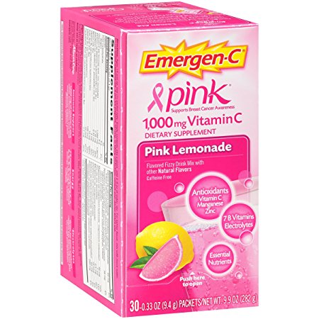 Emergen-C Dietary Supplement Drink Mix with 1000 mg Vitamin C, 0.33 Ounce Packets, Caffeine Free (Pink Lemonade Flavor, 30 Count)