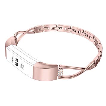 Wearlizer Compatible Fitbit Alta Bands Small Silver Rose Gold Fitbit Alta hr Women Metal Replacement Bands Accessories Straps Bracelet Bangle Wrist Bands Small/Large