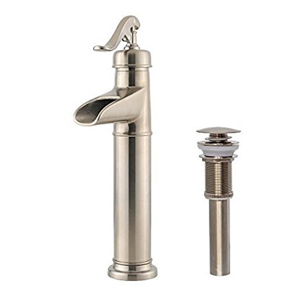 MYHB MLAN1509BN-1 Waterfall Single Control Vessel Bathroom Sink Faucet, Brushed Nickel