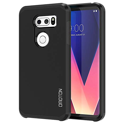 OMOTON LG V30 Case - Dual-Layer [Soft TPU Interior] [Durable PC Exterior] Case for LG V30, Black