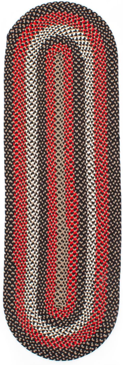 Super Area Rugs Runner 2' X 6' Black - Red - Brown Oval Braided Rug for Farmhouse/Primitive Style Kitchens and Bathrooms