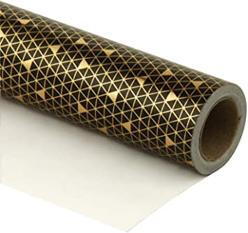 RUSPEPA Gift Wrapping Paper Roll-Black with Gold Foil Triangle Pattern for Wedding, Birthdays, Valentines, Shower, Congrats, Christmas - 30 Inch X 32.8 Feet