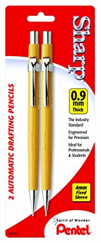 Pentel Sharp Automatic Pencil, 0.9mm, Yellow Barrels, 2 Pack (P209BP2-K6)