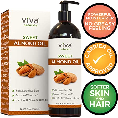Viva Naturals Sweet Almond Oil, Hexane-free for Skin and Hair, 16 oz, 473 ml