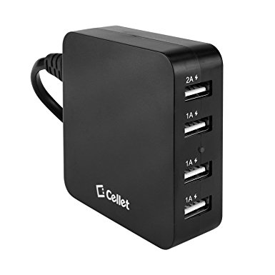 Cellet 20W 4-Port High Speed Desktop USB Charger for iPhone, iPad Air 2, Samsung Galaxy, Nexus, HTC, Nokia and More - Black