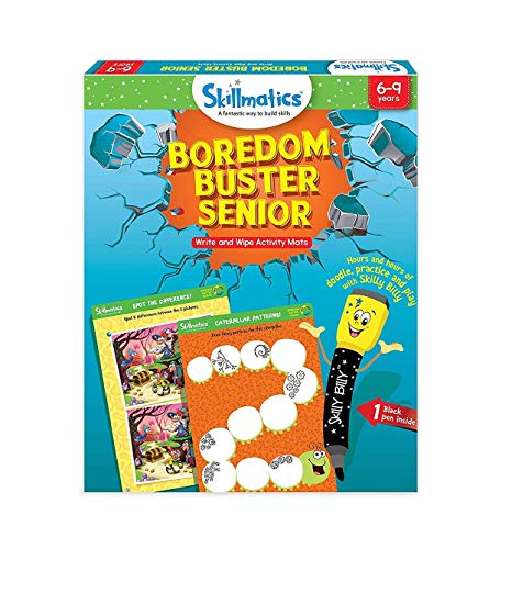 Skillmatics Educational Game: Boredom Buster Senior (6-9 Years)  | Erasable and Reusable Activity Mats | Travel Friendly Toy with Dry Erase Marker | Fun Learning Game for Boys and Girls