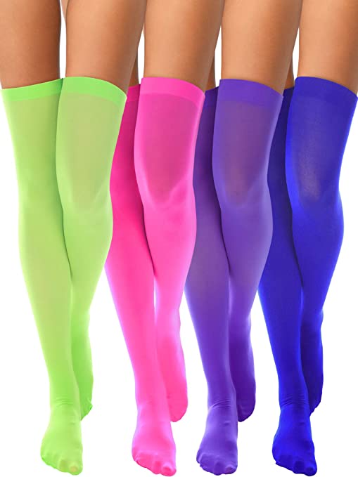 4 Pairs Women's Silk Thigh High Stockings Nylon Socks for Women Halloween Cosplay Party Accessory