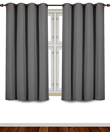Blackout Room Darkening Curtains Window Panel Drapes - (Grey) 2 Panel Set - 52 inch wide by 63 inch long each panel - 8 Grommets / Rings per panel- 2 Tie Back included- by Utopia Bedding