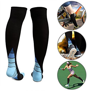 Arrutesk Compression Socks for Women and Men, Boost Stamina, Circulation, and Recovery, Medical Graduated Nursing Compression Socks Running Sports Socks (S&M Black&Blue (Women 4-6.5 / Men 4-8)
