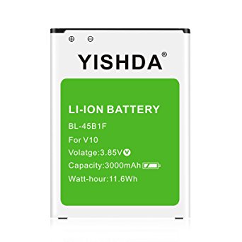 YISHDA LG V10 Battery, 3000mAh Li-ion Replacement Battery for LG 10 BL-45B1F, H901 T-Mobile, H900 AT&T, VS990 Verizon, H960A, LS992 Sprint – Green [18 Month Warranty]