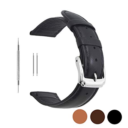 Berfine Calf Leather Watch Band Replacement,Extra Soft Watch Strap for Men Women Black Brown 18mm 20mm 22mm