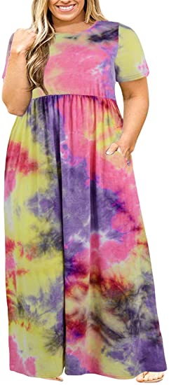 Nemidor Women Short Sleeve Loose Plain Casual Plus Size Long Maxi Dress with Pockets