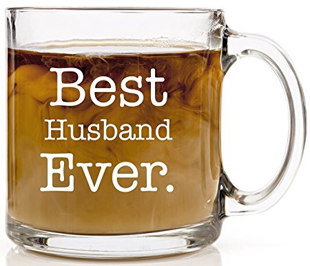 Funny Coffee Mug Best Husband Ever Anniversary, Birthday or Wedding Gift Coffee Cup 13 oz. Unique, Cool Present Idea For Father, Best Friend, Grandpa, Spouse or Dad from Wife or Kids. Clear Glass
