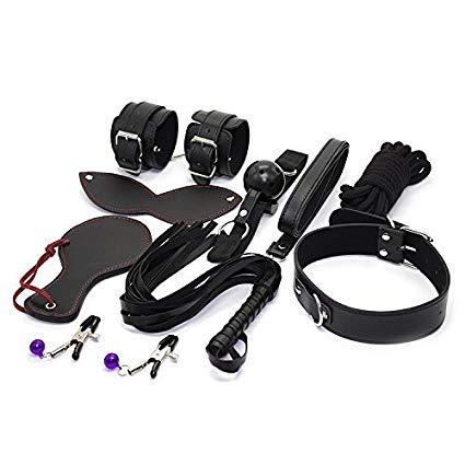 Intimate Melody 8 pcs Classic Black Sexual Leather Sex Bondage Restraint Set For Bedroom Sex Fun |Fast Shipping From CA | Arrival in Ordinary Parcel | Keep Order in Private Package