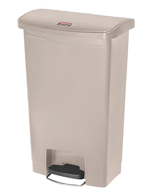 Rubbermaid Commercial Slim Jim Resin Step-On Wastebasket, Front-Step, 13-gallon, Beige (1883458)