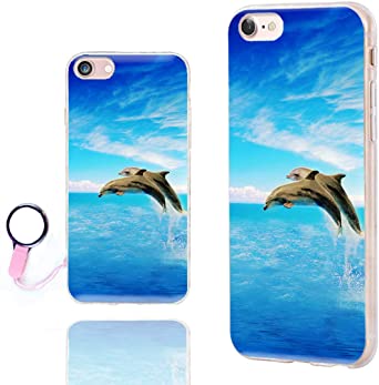 iPhone 8 Case Cute,iPhone 7 Case Cool,ChiChiC [Orignal Series] Anti-Scratch Slim Flexible Soft TPU Rubber Cases Cover for Apple iPhone 7 8 4.7 Inch,Blue sea Cute Dolphin Jump