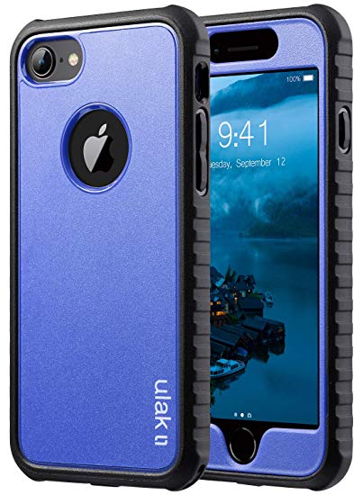 ULAK iPhone 8 Case, iPhone 7 Case, Slim FIT Shock-Absorbing Flexible Durability TPU Bumper Case, Durable Anti-Slip, Front and Back Hard PC Defensive Protective Cover, Blue