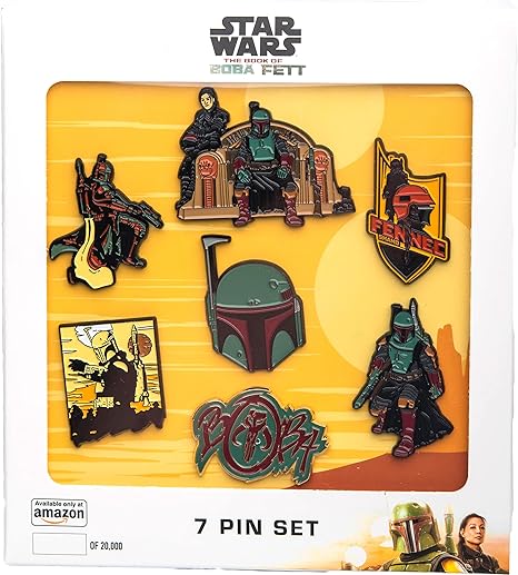 STAR WARS The Book of Boba Fett Metal-based with Enamel 7 Pin Set. Comes in a 14.2x12.5cm Officially Licensed Box (Amazon Exclusive), Multi Color