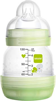 MAM Easy Start Self Sterilising Anti-Colic Bottle, Slow Flow - 130 ml (Pack of 1), Green