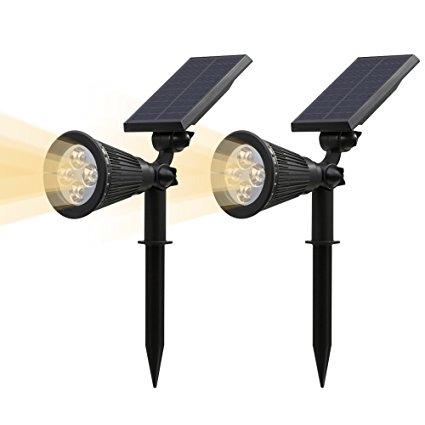 (2 Pack&250 Lumens) T-SUN LED Solar Spotlights, Outdoor Security Garden Landscape Lamps, Warm White 3000K, Auto-on At Night/Auto-off By Day,180°angle Adjustable for Patio,Tree,Deck,Wall, Pool Area (3000K)