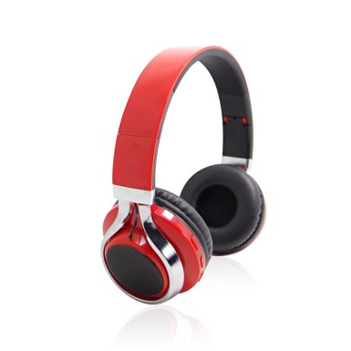JS-BASE Wireless Bluetooth 3.0 EDR Stereo Surround Headphone,LED Lights Foldable Headset Support Microphone and USB Charging,Over Ear Headphones for Travel,Work,Exercise,Red