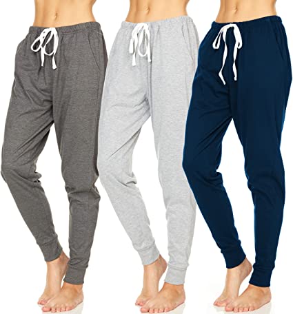 Essential Elements Womens Cotton Joggers - 100% Cotton Lounge Athletic Casual Sleep Casual Pajama PJ Pants Sweatpants