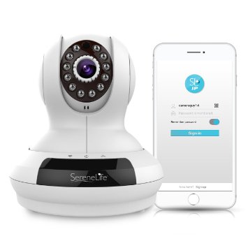 SereneLife IPCAMHD61 - 720p HD Wireless IP Cloud Camera with PTZ Pan and Tilt - Compatible with AppleAndroid App and MAC PC Browser - Access Recordings with No Monthly Fees