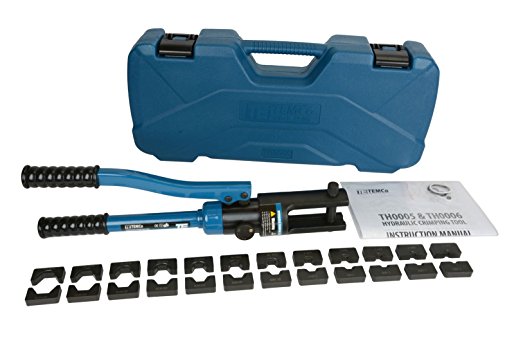 TEMCo Hydraulic Cable Lug Crimper TH0005 - 11 US TON 6 AWG to 600 MCM Electrical Terminal Cable Wire Tool Kit 5 YEAR WARRANTY