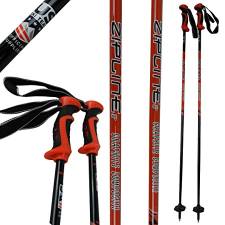 Ski Poles Carbon Composite Graphite - Zipline "Lollipop" U.S. Ski Team Official Ski Pole - Choose from Colors and 10 Sizes