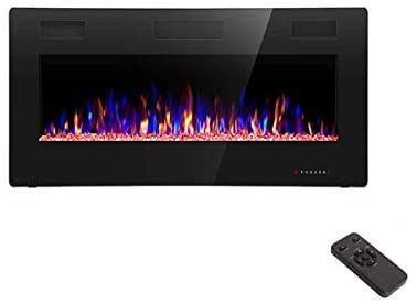 R.W.FLAME 36 inch Recessed and Wall Mounted Electric Fireplace, Fit for 2 x 4 and 2 x 6 Stud, Remote Control with Timer,Touch Screen,Adjustable Flame Color and Speed, 750-1500W