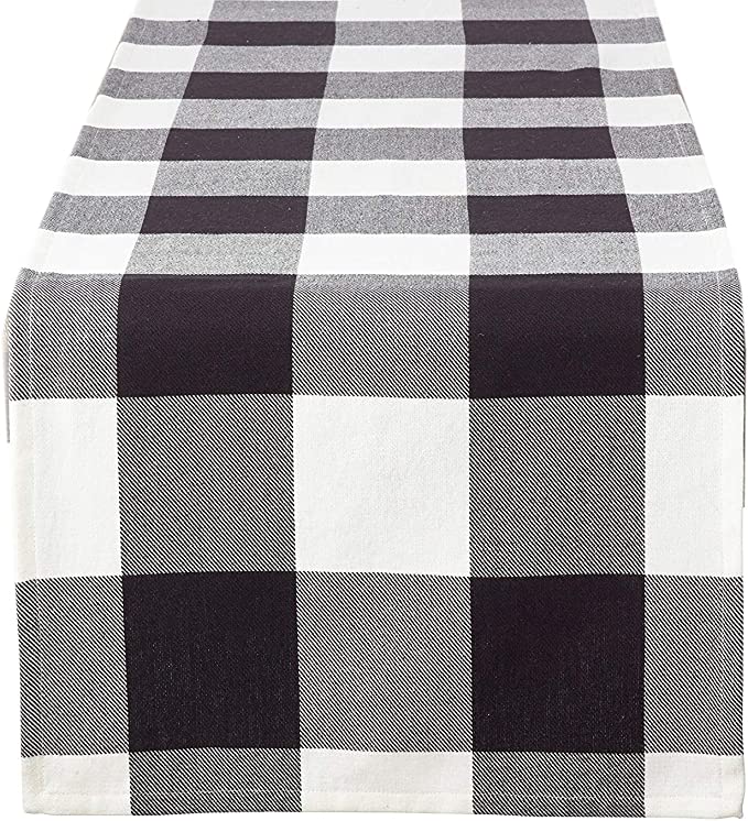 Fennco Styles Buffalo Check Plaid Cotton Tablecloth (Black, 16"x108" Table Runner)