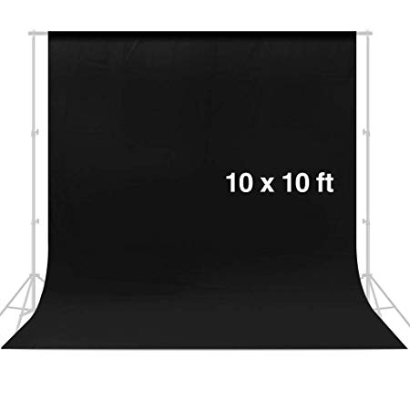 CRAPHY Photo Studio Backdrop 10 x 10FT / 3 x 3M Silk Cotton Cloth Collapsible Background Lightweight Seamless Sheet for Professional Photography - Black