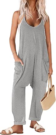 Ekouaer Womens Sleeveless Jumpsuit Loose Spaghetti Strap Baggy Overalls Jumpers Casual Long Pants Rompers with Pockets 2024