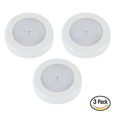 3 Pack Motion Sensing LightZEEFO Battery-Powered LED Night Light Stick-on Anywhere for Hallway Basement Garage Bathroom Closet Kitchen Stairs Wall Light with 3M Adhesive PadsBuilt in Magnet White