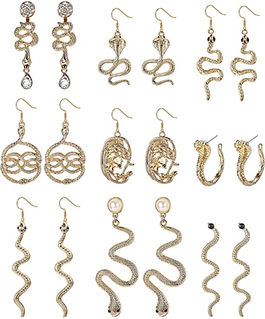 YADOCA 9 Pairs snake earrings set for women cobra animal stud earrings snake drop dangle earrings alloy rhinestone statement long snake shaped jewelry