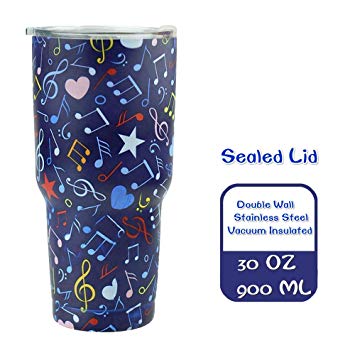 Colemi 30 oz Stainless Steel Vacuum Insulated Tumbler with BPA Free Press-In Lid - Double Wall Travel Mug Coffee Water Cup for Ice Drink & Hot Beverage-Music Tumbler