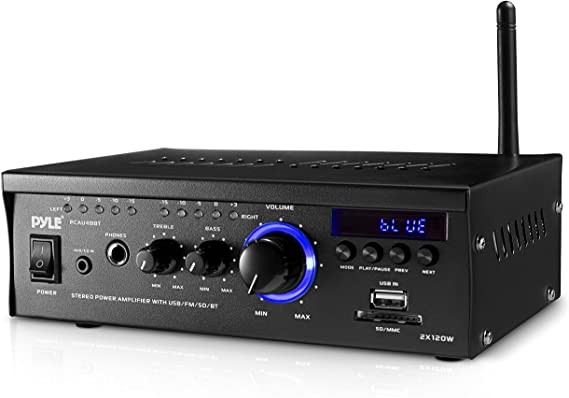 Bluetooth Mini Stereo Power Amplifier - 2x120W Dual Channel Sound Audio Receiver Entertainment w/Remote, for Amplified Speakers, CD DVD, MP3, Theater via 3.5mm RCA Input, Studio Use - Pyle PCAU48BT.5