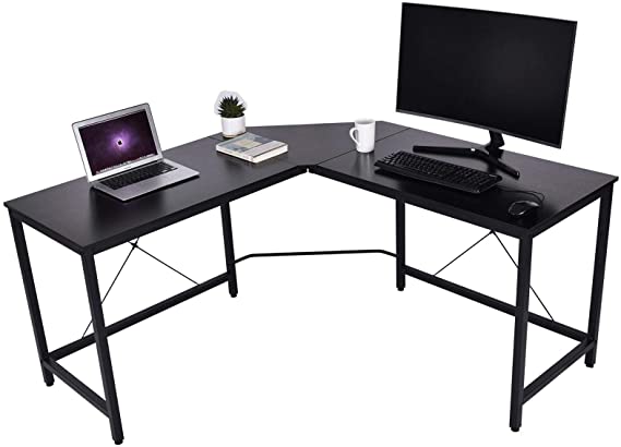PROKTH L-Shaped Desk 59" Computer Corner Desk, Home Gaming Desk, Office Writing Workstation with Large Monitor Stand, Space-Saving, Easy to Assemble, Black