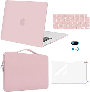 MOSISO Compatible with MacBook Air 15 inch Case 2023 Release A2941 with M2 Chip Touch ID, Plastic Hard Shell Case&Carrying Sleeve Bag&Keyboard Cover&Webcam Cover&Screen Protector, Baby Pink