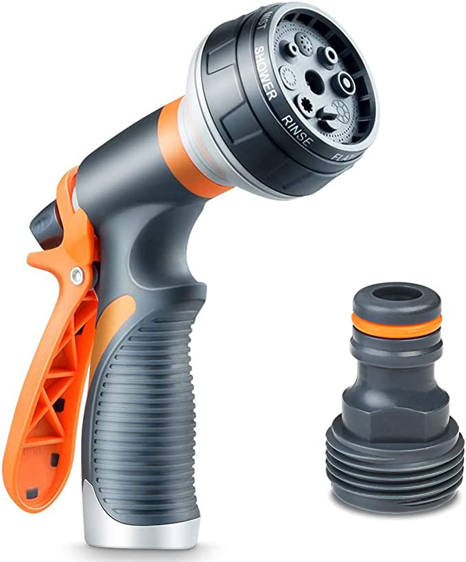 VASLON Garden Hose Nozzle Sprayer Gun, Leak Proof Hand Sprayer, High Pressure Pistol Grip Sprayer in 8 Spraying Modes(Orange)