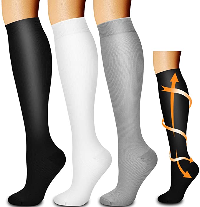 Compression Socks,(3 Pairs) Compression Sock Women and Men Best Running, Athletic Sports, Crossfit, Flight Travel