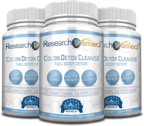 Research Verified Colon Detox Cleanse - #1 Colon Cleansing & Detox Treatment - 100% Natural w/Probiotics & 19 Tested Ingredients - 100% Money Back - 3 Bottles Supply