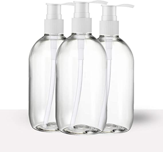 Simple Essentials 3 x 500 ml empty plastic pump bottles - Ideal for hand sanitiser cleaning, travel toiletries, liquids, shampoo, hair conditioner etc