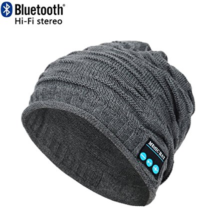 CoCo Fashion Wireless Bluetooth Music Beanie Hat Cap Built-in Stereo Speakers for Winter Sports Fitness Casual Activities Christmas Gifts (MZ012_Grey)